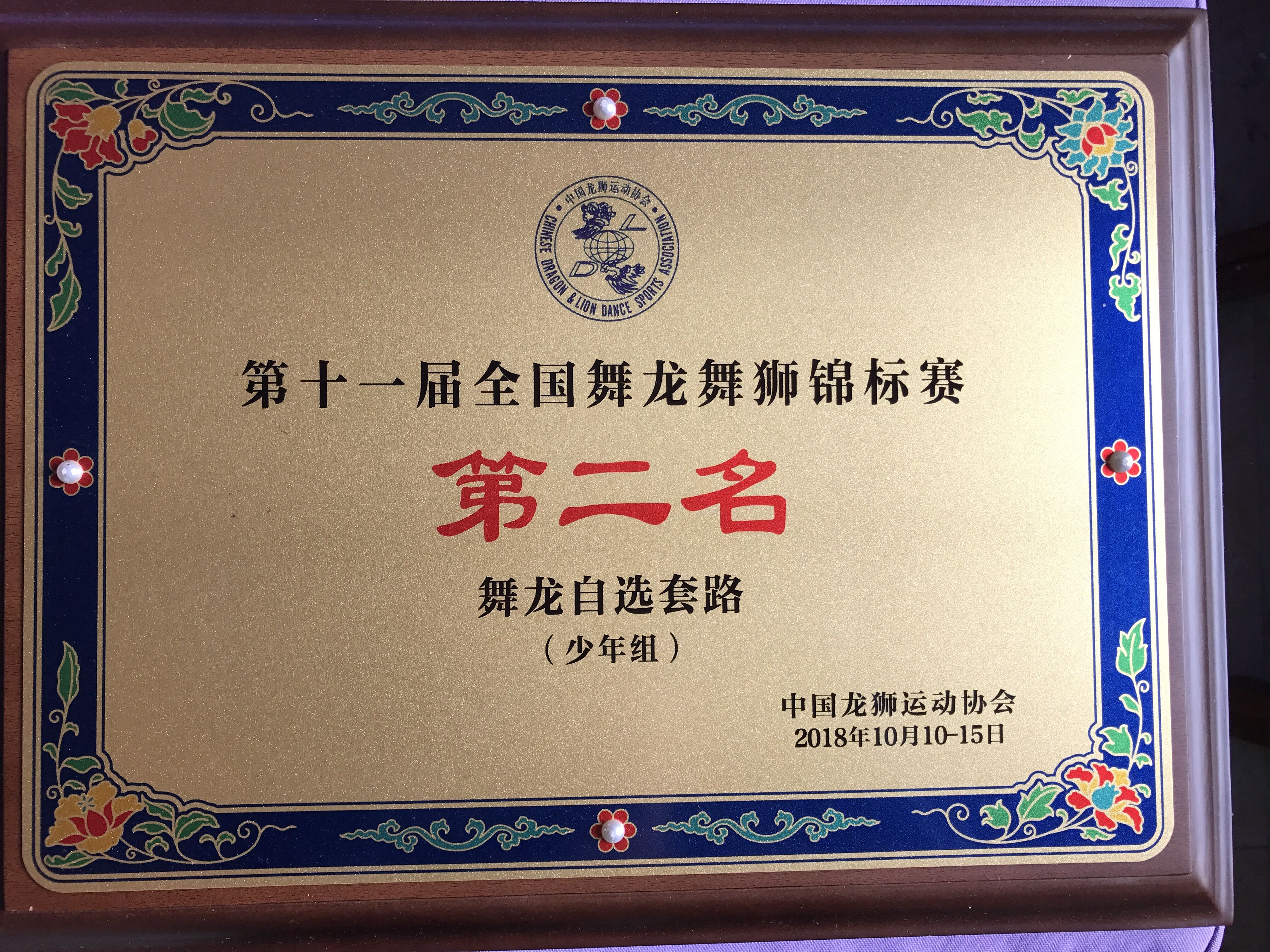 2018.10全国第十一届舞龙舞狮自选动作第二名