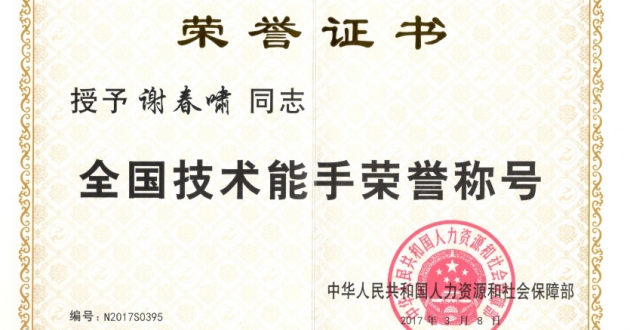 全国技术能手（201703谢春啸）